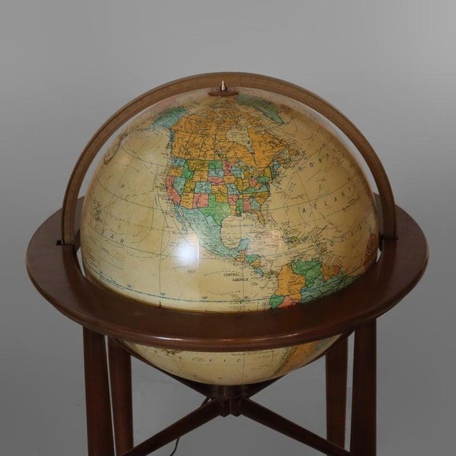 Large MCM Replogle Floor Model Lighted World Globe on Walnut Base Signed 20thC For Sale - Image 6 of 11