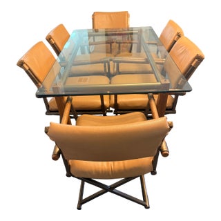 1980s Vintage Milo Baughman Style Dining Set Directors Chairs Mid Century Modern - Set of 7 For Sale