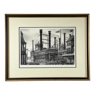 1980s Framed Etching “Steamboat Robert E. Lee” by Alan Jay Gaines For Sale