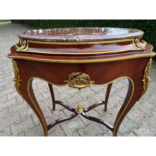 1900 - 1909 1900s French Louis XVI Mahogany Marble Side Table For Sale - Image 5 of 17