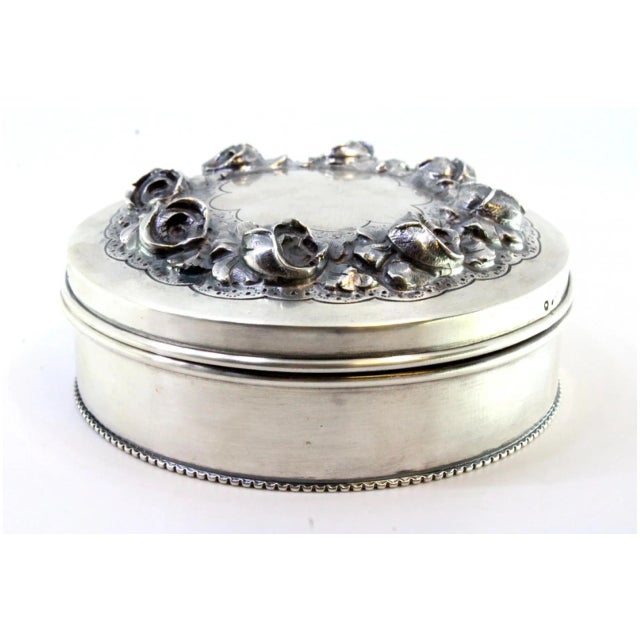 Metal Silver Box with Raised Floral Motifs and Frieze For Sale - Image 7 of 9