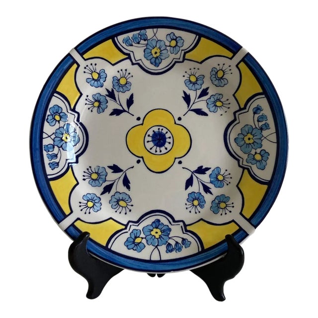 Tiffany & Co. Este Ceramiche Made in Italy Decorative Plate, Blue Yellow Floral For Sale