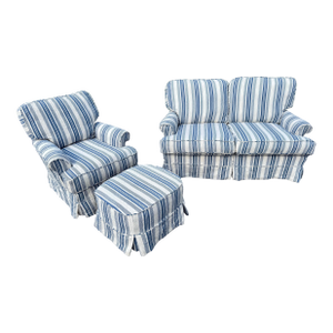 Country Coastal Cottage Style Slipcovered Loveseat, Chair and Ottoman Set by Lillian August Couture / Lee Industries