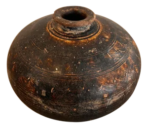Late 19th Century Black/Brown Etched Burmese Ceramic Vessel