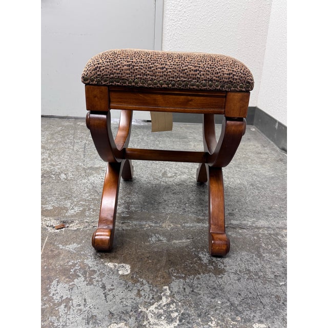 Early 21st Century X-Frame English Regency Leopard Upholstered Ottoman For Sale - Image 5 of 12