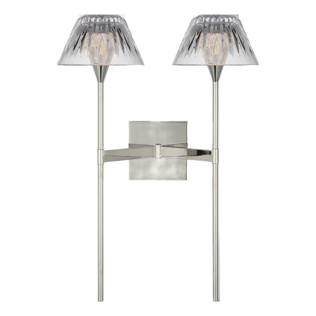 Waterford for Visual Comfort Signature Blaze 19" 2 Light Tail Sconce in Polished Nickel with Clear Crystal For Sale