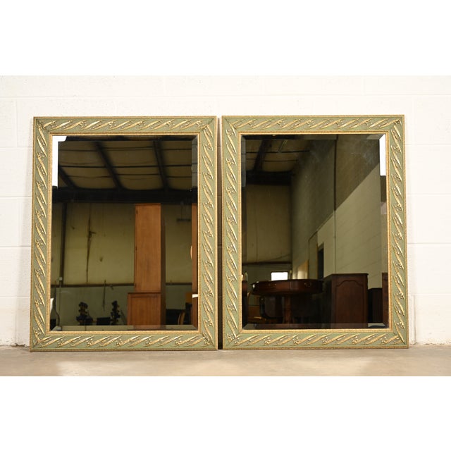 John Widdicomb Style Italian Regency Louis XVI Carved Painted and Gold Gilt Wall Mirrors, Pair For Sale - Image 13 of 13