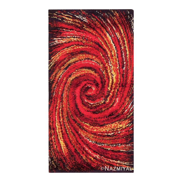 Nazmiyal Collection Red Vintage Swedish Rya Shag Deco Rug For Sale