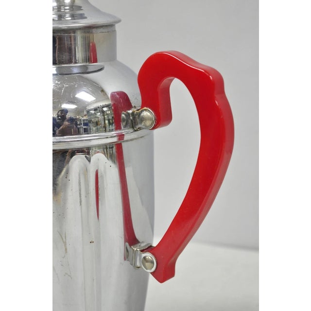 Vintage Art Deco Chrome Cocktail Martini Shaker Red Bakelite Handle by Chromium For Sale - Image 12 of 16