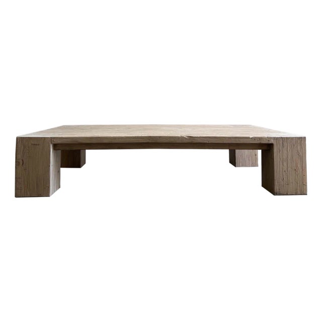 Custom XL Large Elm Wood Beam Coffee Table in Natura For Sale
