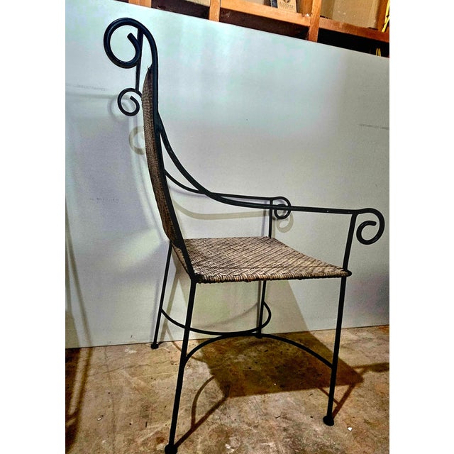 GORGEOUS! A Set of 3 hand-woven raffia/wicker and solid wrought iron armchairs have a distinct and special grayish finish...