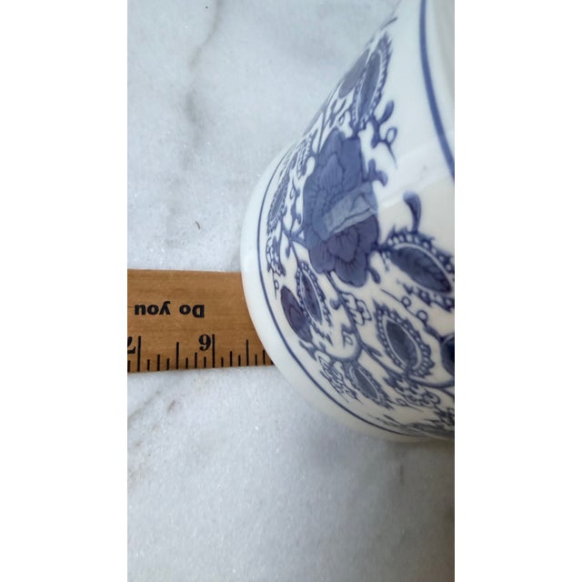 Ceramic Asian- Chinoiserie Floral Body Paired With a Striped Pagoda Roof Lid Canister For Sale - Image 7 of 9