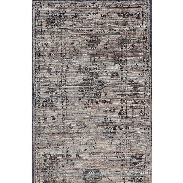 Textile Modern Oushak Designed Runner in Wool With Floral Design in Earthy Tones 3'2 X 10'0 For Sale - Image 7 of 12