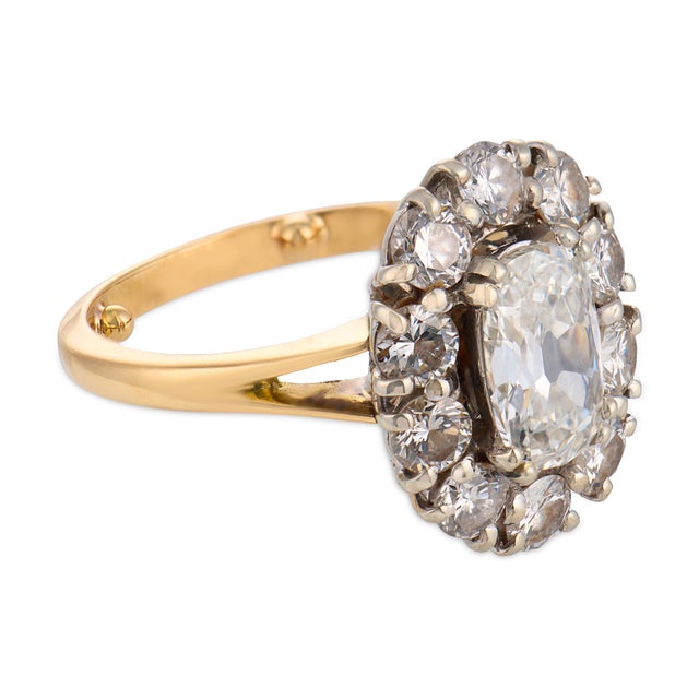 1950s Mid Century Gia 1.01 Carat Old Mine Cut Diamond 18k Gold Cluster Ring, Size 12.5 For Sale - Image 5 of 5