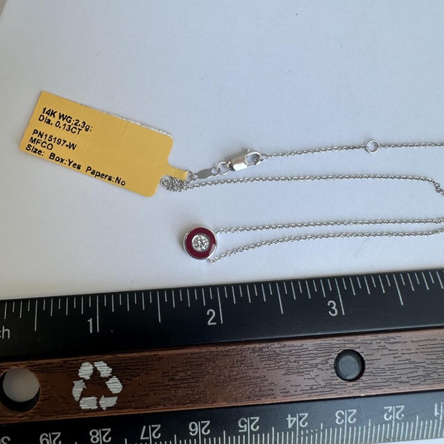 Early 21st Century Diamond and Red Enamel Necklace in 14kt White Gold - 0.13ctw Diamond, Adjustable For Sale - Image 5 of 5
