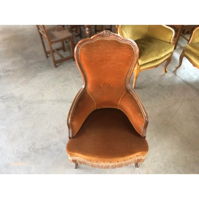 Brown Late 20th-Century Dralon Velvet–Upholstered Walnut Armchair For Sale - Image 8 of 10