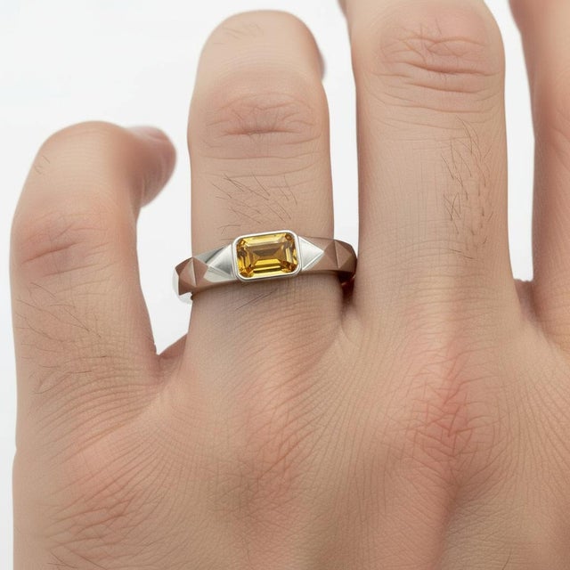 Metal Citrine Solitaire Ring for Men Silver, Gold, Size 10 For Sale - Image 7 of 7