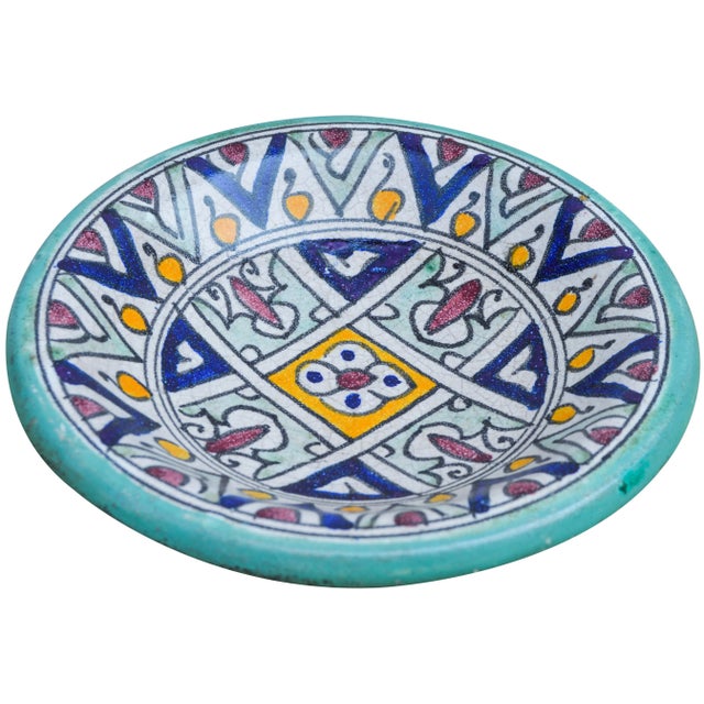 Moroccan Antique Ceramic Plate W/ Moorish Pattern For Sale - Image 3 of 8