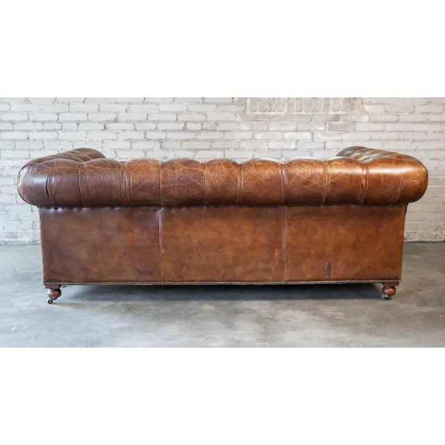 Restoration Hardware Distressed Cigar Leather Kensington Luxe Sofa For Sale - Image 14 of 17