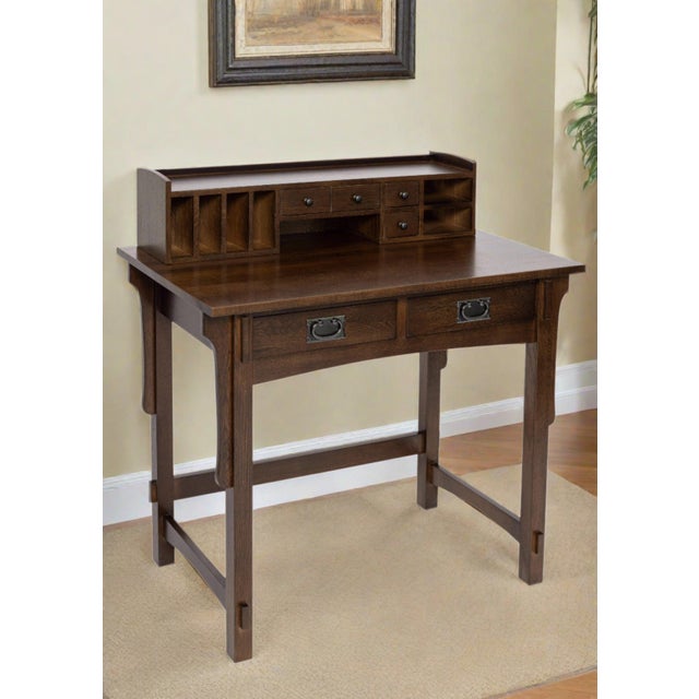 Mission Oak Desk With Removable Organizer - Walnut For Sale - Image 10 of 12