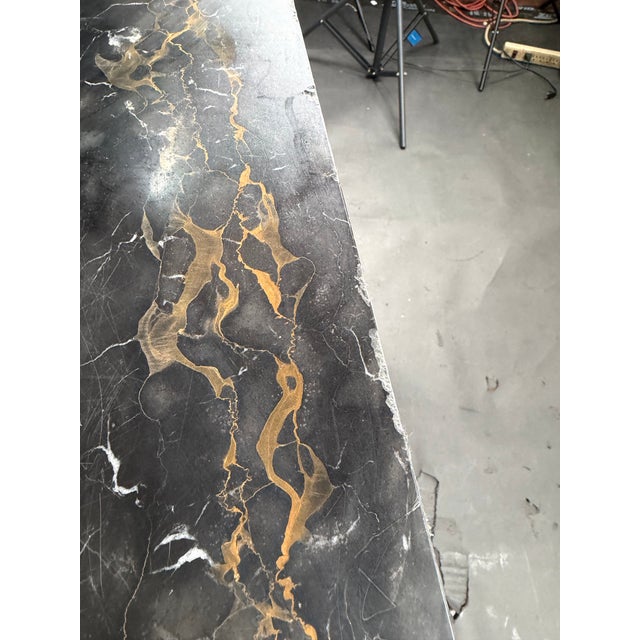 Vintage Neoclassical Green & Gold Painted Sideboard / Buffet With Black Marble Top For Sale - Image 12 of 12