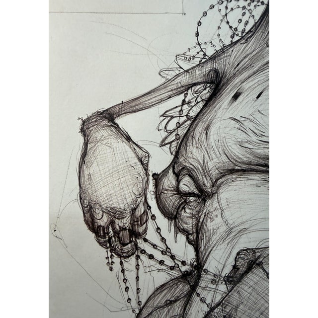 Original 2009 Ekundayo Pop Surrealism Pen Ink Grace Graphite Fish Drawing Sketch For Sale - Image 13 of 15