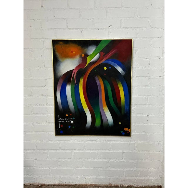 Vintage Colorful Ribbon Painting by Ernesto Bonilla For Sale - Image 4 of 6