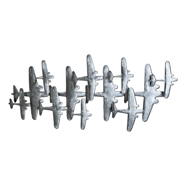 Postmodern Brush Steel Airplane Fighter Plane Wall Sculpture by Artisan House For Sale
