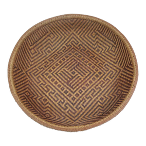 Vintage Ye'kuana Indigenous Venezuelan Amazon Wa'pa Basket Tray, Hand-Woven Geometric Pattern, Natural Plant Fiber