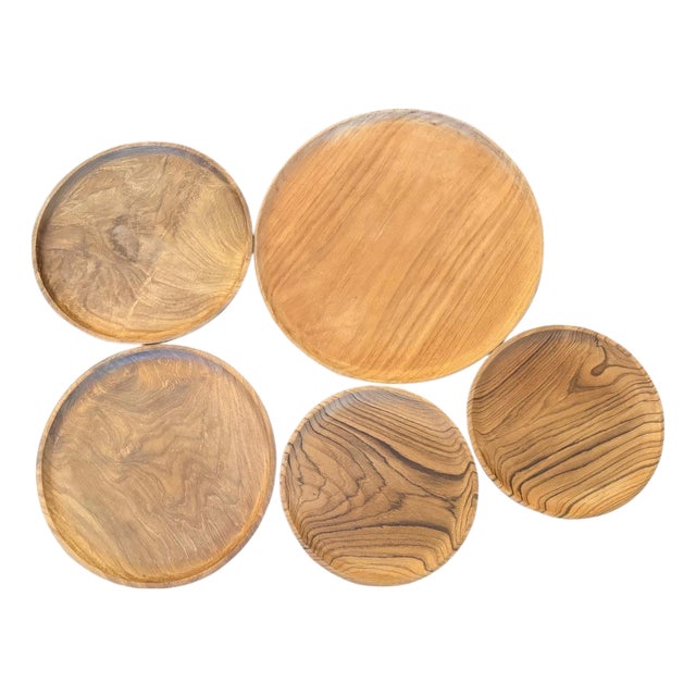 Andrianna Shamaris Minimalist Teak Wood Plates - Set of 5 For Sale