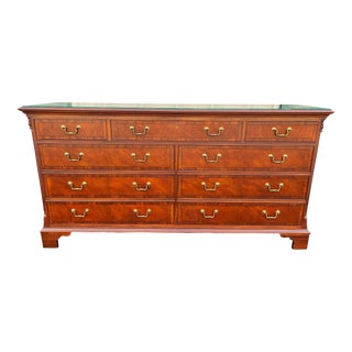 1990s Ethan Allen Georgian Flame Mahogany Dresser With Protective Glass Top For Sale