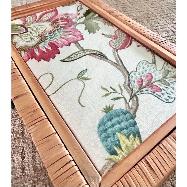 Intage Rattan Cane Glass Top Storage Box With Designer Fabric Insert For Sale - Image 9 of 13