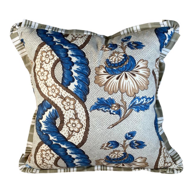 Vintage Printed Linen Floral Pillow For Sale