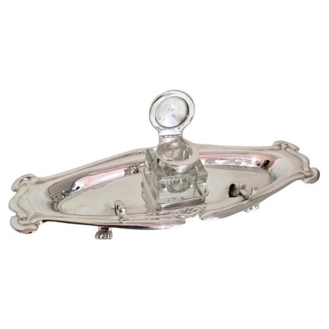 Antique Art Nouveau Sterling Silver & Cut Glass Inkwell Standish, 1912 For Sale - Image 14 of 14