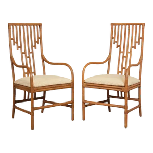 Rattan High Back Armchairs - A Pair