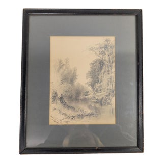 19th Century American Hudson River School Pencil Drawing Study by William Hart For Sale