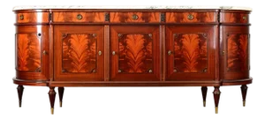 French Vintage Mahogany & Marble Top Curved Enfilade