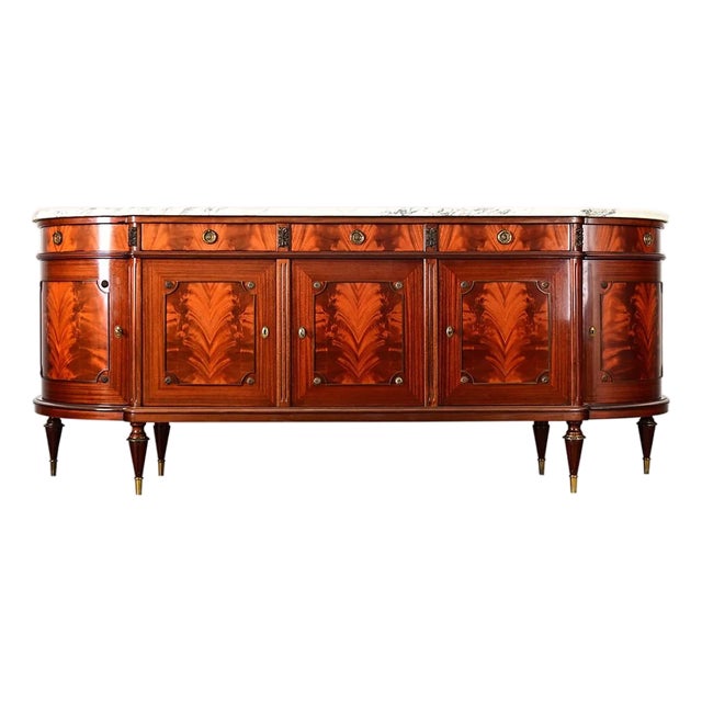 French Vintage Mahogany & Marble Top Enfilade For Sale