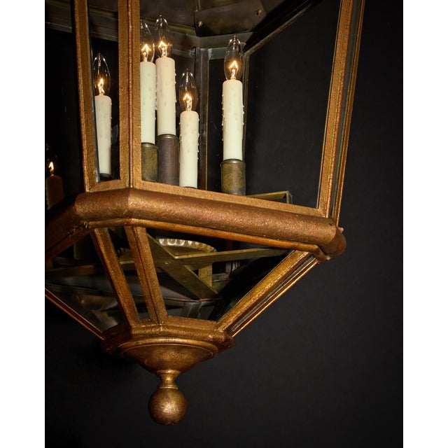 1920s Grande French Antique Brass and Glass Lantern, Circa 1920 For Sale - Image 5 of 9
