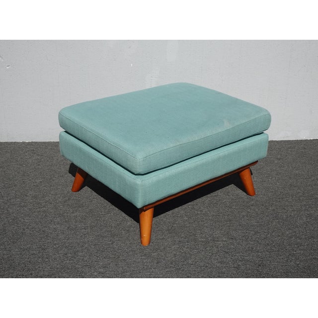 Mid-Century Modern Vintage Mid Century Blue Ottoman Bench Footstool Stool For Sale - Image 3 of 10