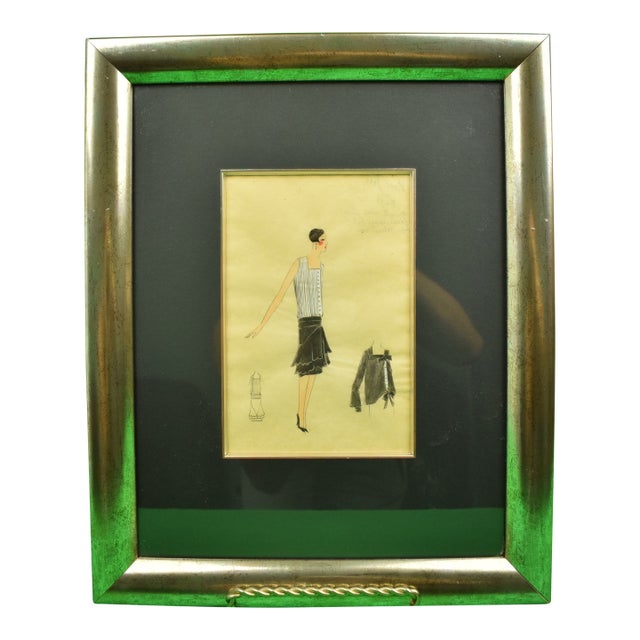 Lanvin of Paris C1920s Fashion Model Original Watercolour For Sale