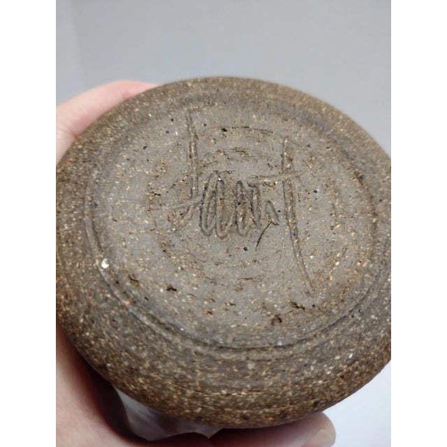 Studio Pottery Pitcher With Incised Leaf Decoration and a Speckled Glaze For Sale In Tampa - Image 6 of 10