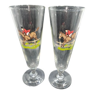 Vintage Equestrian-Inspired Pilsner Glasses For Sale