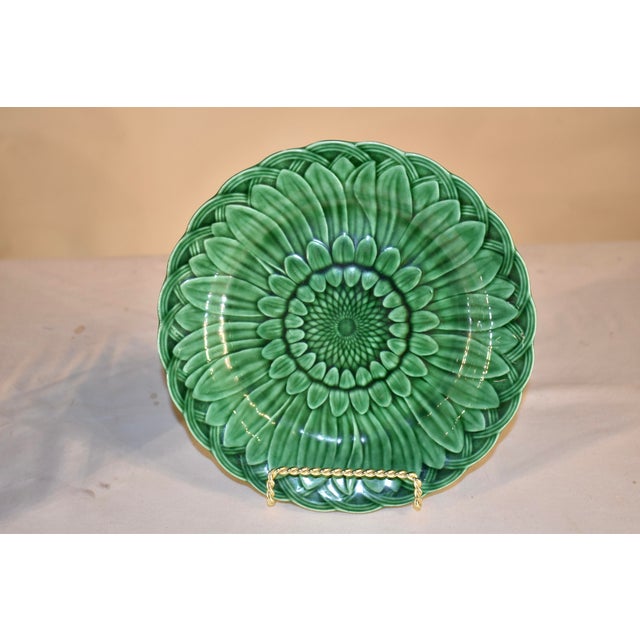 19th Century Pair of 19th Century Wedgwood Green Majolica Sunflower Plates For Sale - Image 5 of 9