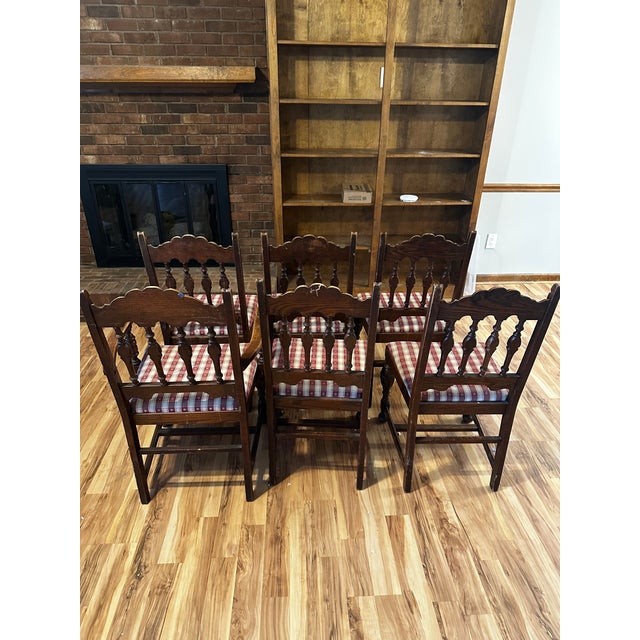 Drexel Set of 6 Vintage Drexel Furniture Co. Jacobean Revival Dining Chairs For Sale - Image 4 of 9