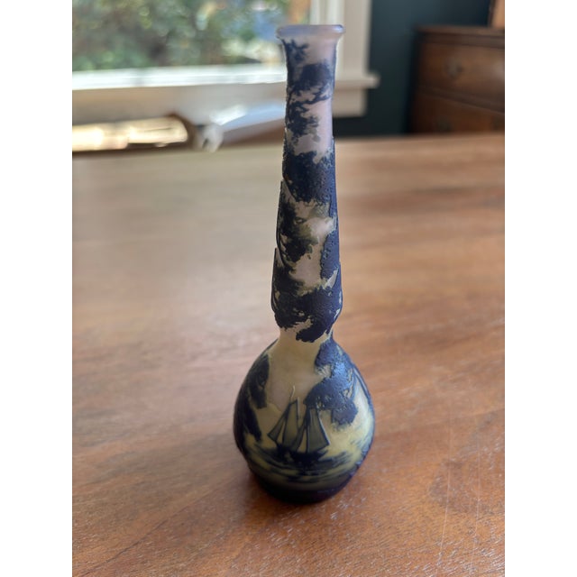 Nautical Antique DeVez Nautical Sailboat Glass Decorative Vase Signed 5.75” For Sale - Image 3 of 7