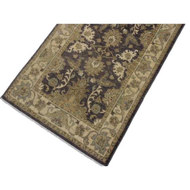 Contemporary 1990s Shabby Chic Vintage Charcoal Hand-Knotted Wool Rug - 2′7″ × 10′3″ For Sale - Image 3 of 8