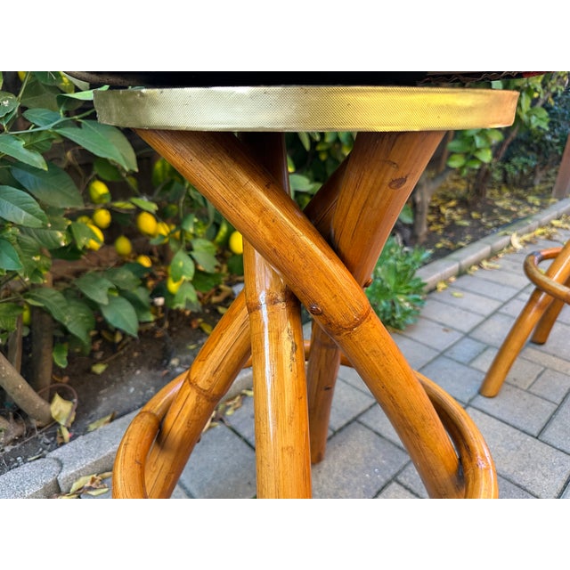1950s Mid-Century Swivel "Spiral" Leg Rattan & Brass Barstools,- Set of 2 For Sale - Image 14 of 15