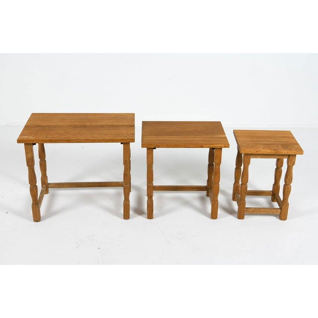 1970s Three Oak Nesting Tables Attributed to Henning Kjaernulf For Sale - Image 11 of 14