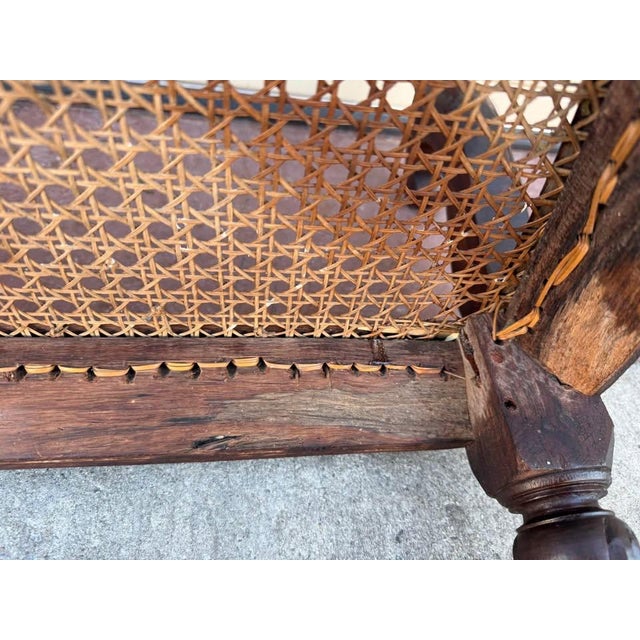 Brown 19th Century Antique English Regency Style Solid Rosewood Carved Hand Cane Seat Armchair. For Sale - Image 8 of 10